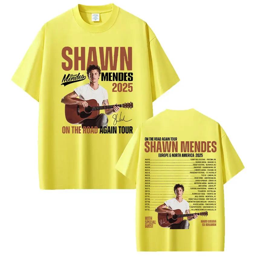 Rapper Singer Shawn Mendes On The Road Again Tour 2025 Album Merch T Shirt Men Fashion Oversized Short Sleeve T-shirt Streetwear