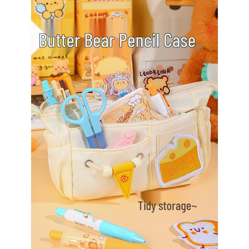Butter Bear Embroidered Large Pencil Case for Girls - 2025 Edition
