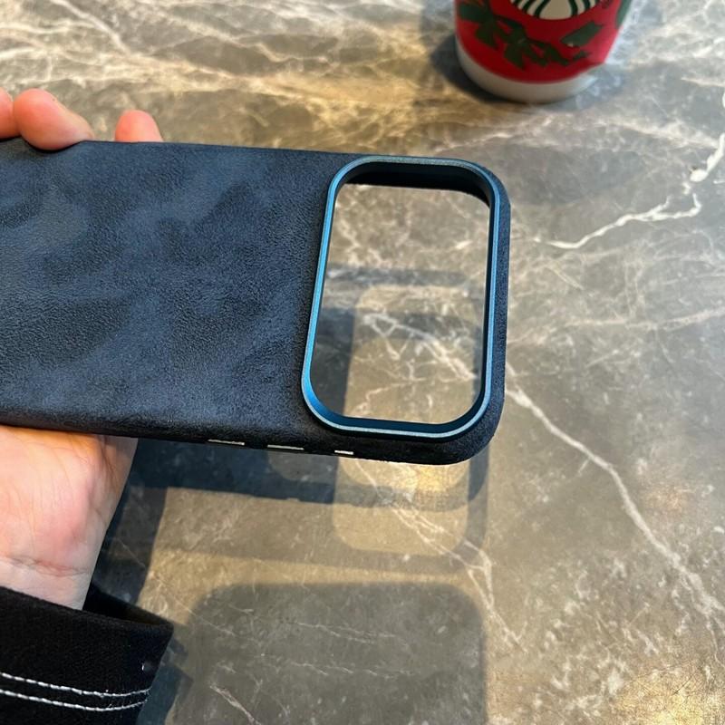 Blue Imported Suede Magnetic Charging Case for iPhone 17 12 13 14 15 16 Pro Max Air Premium Leather All Inclusive Back Cover