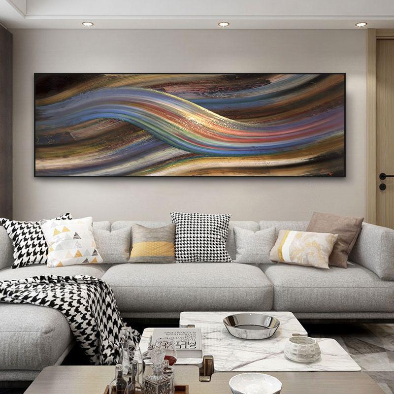 Abstrakcyjna linia tęczy na płótnie malarstwo nowoczesne plakaty i wydruki do sypialni hotelu nordyckie obrazy ścienne do dekoracji domu