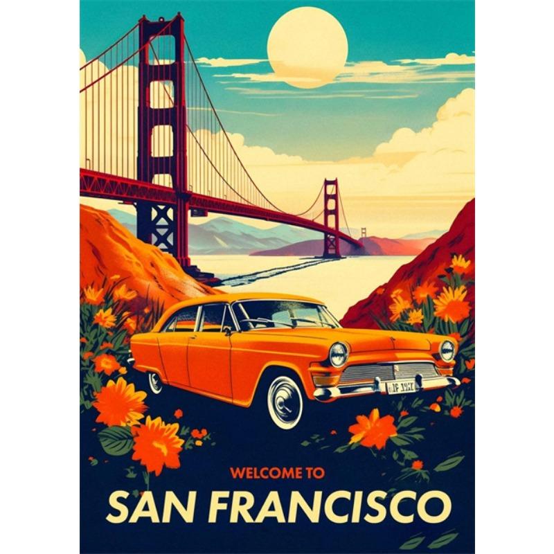 

Винтажные постеры путешествий Добро пожаловать в Лондон, Сан-Франциско, путешествия, холст, картина, постер, настенные художественные картины для декора гостиной 21cm×30cm NoFrame