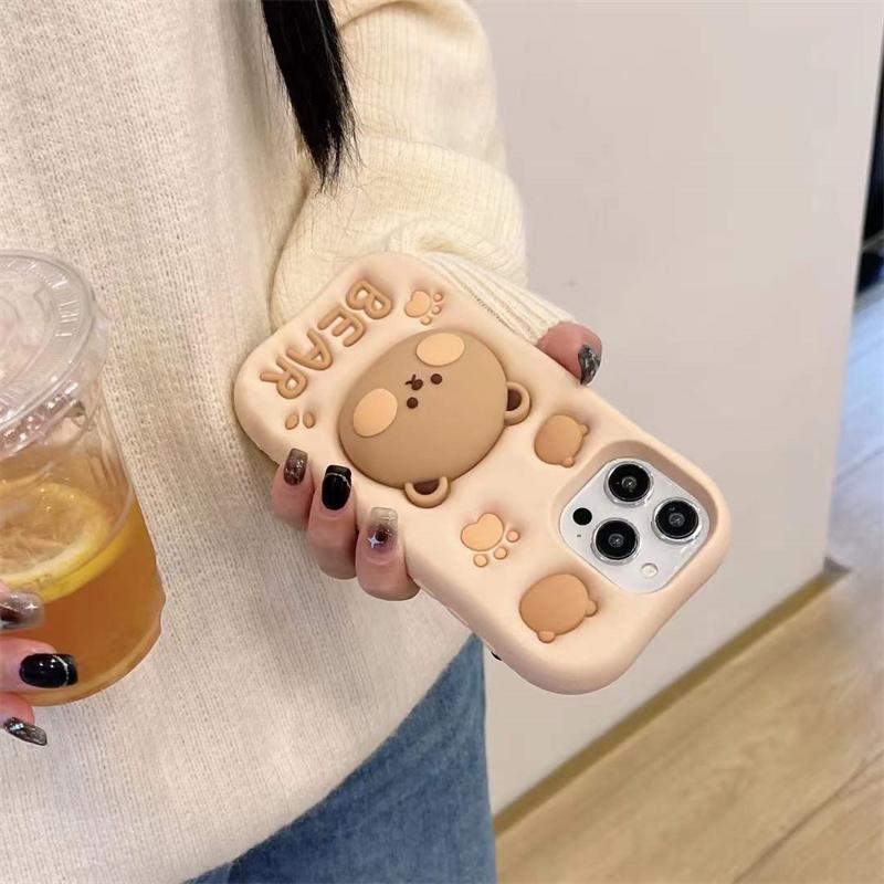 Yatchen Custodia Per IPhone 14 Pro Max Con Orsetto Biscotto Kawaii E Cordino Incluso – Silicone Morbido 3D, Antiurto