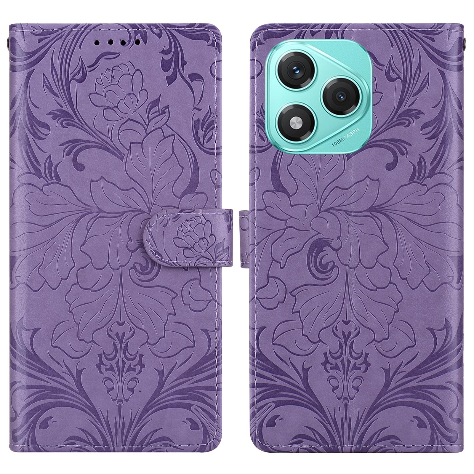 

Кожаный чехол для Honor 400 Lite 5G с тисненым цветочным узором, кошелек-подставка, откидная крышка для телефона Purple