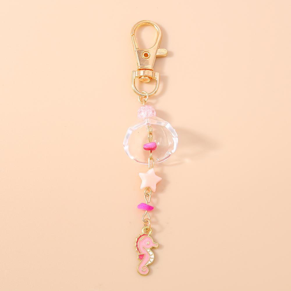 Fashion Summer Beach Shell Starfish Keychain Pearl Crystal Key Ring Pendants for Women Girls Handbag Decor DIY Jewelry Gifts