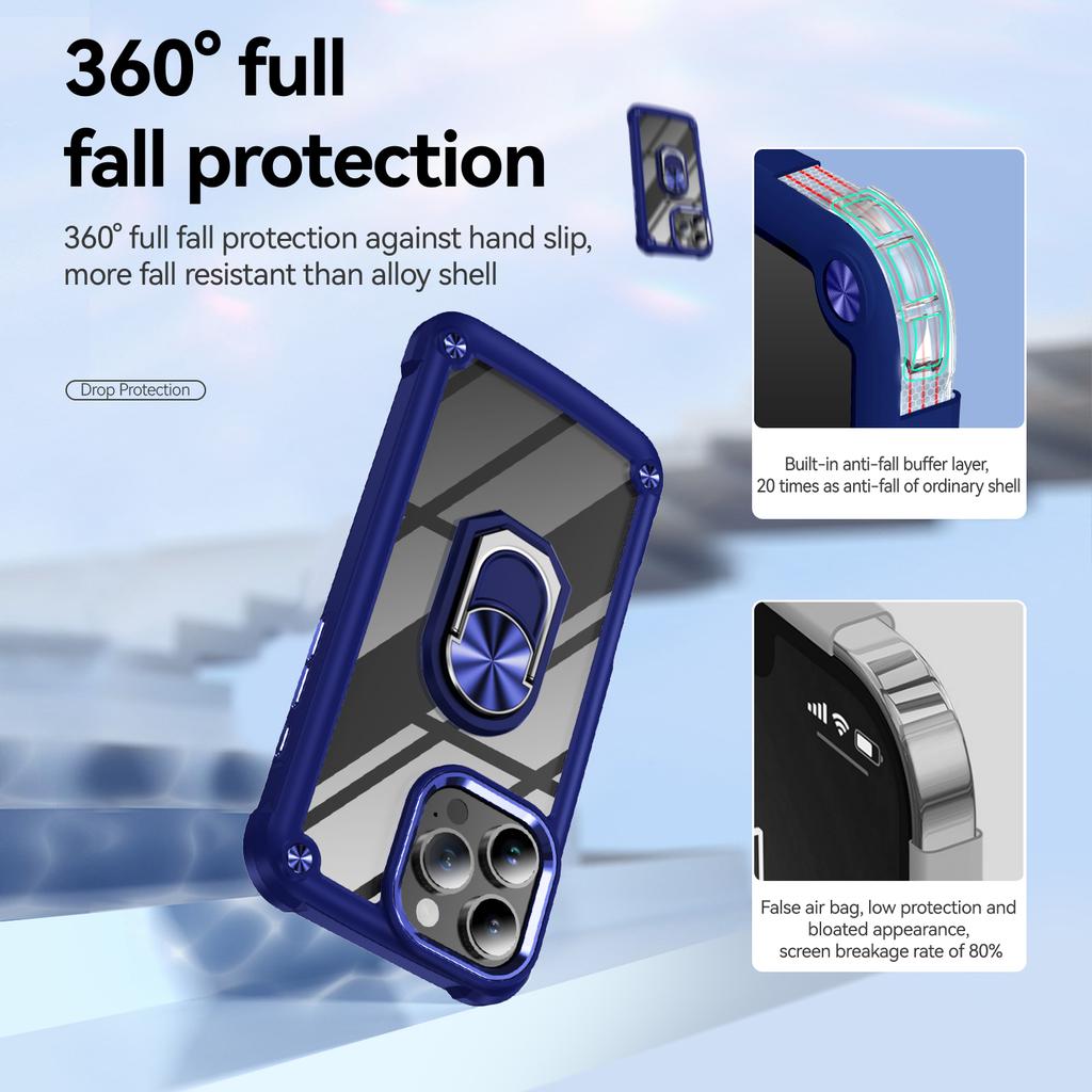 For iPhone 16 Pro Max Case Alloy Lens Frame PC+TPU Kickstand Phone Back Cover