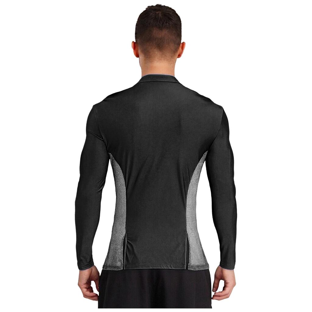 Pánské třpytivé kamínkové taneční top s límečkem do V, dlouhým rukávem, bočními síťovanými díly, patchworkem a rozparky, oblečení do tanečního sálu