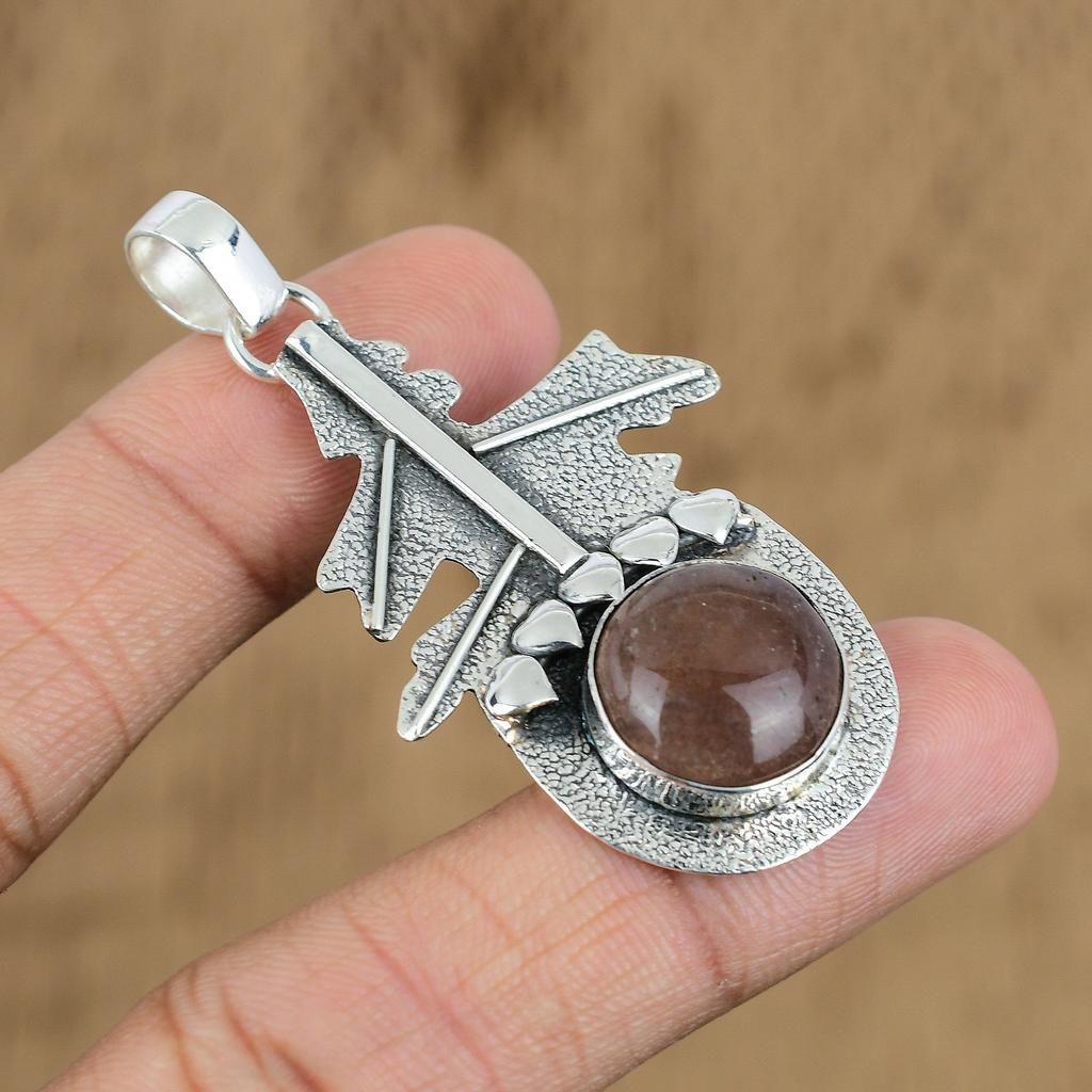 Natural Strawberry Quartz Gemstone Pendant 925 Sterling Silver Jewelry For Women