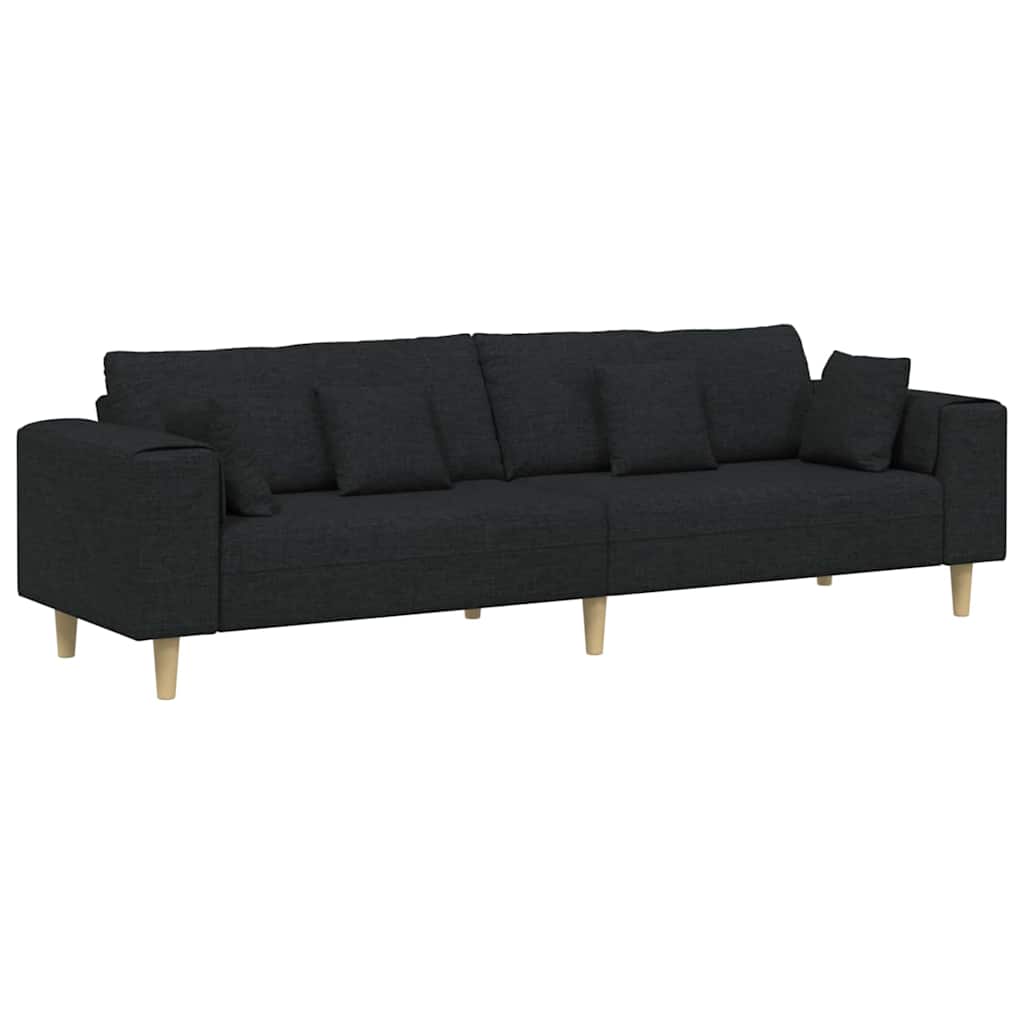 Black 4 Seater Sofa with Cushions 250 X 77 X 76 Cm Fabric