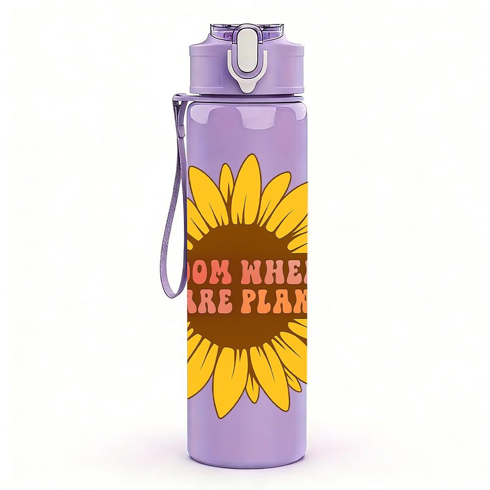1PC Sunflower Bloom Plant Quote Art 750ml Color Plastic Sports Water Bottle Leakproof Flip Straw Lid Suitable for Sports Office Home Use