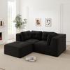 Modular Corner Sofa, Two-seater, Frameless L-shaped with Movable Footrest, Corduroy Fabric, Suitable for Living Room and Bedroom, Black