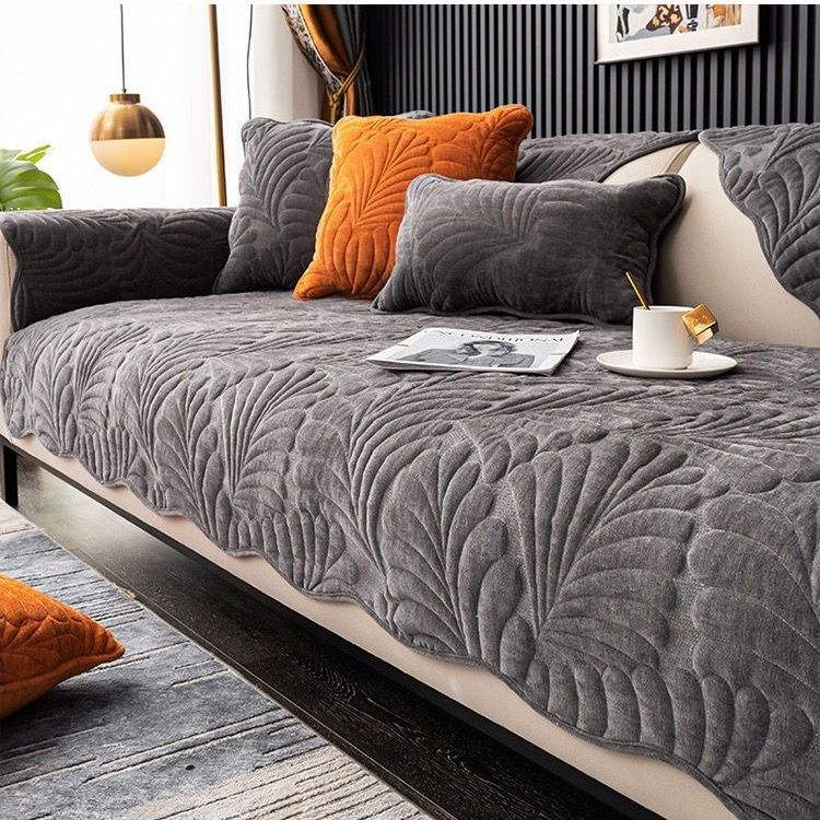 

Plantain Leaf Chenille Sofa Cushion Four Seasons With Non-Slip Light Luxury Simple Living Room Seat Cushion Backrest Towel Can Be Labeled 70*70cm