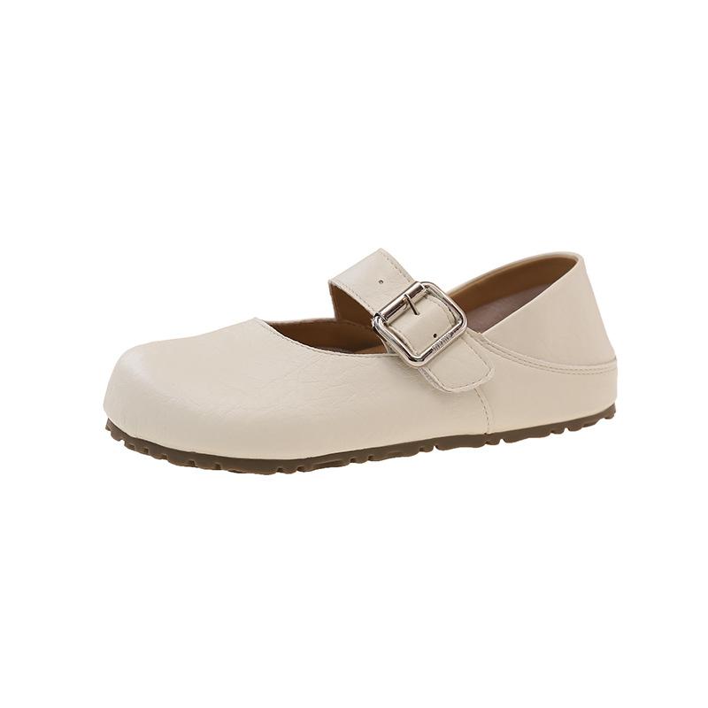 2025 Summer New Shallow Single Shoes Women's Shoes Round Head Low Heels Velcro Fashion Versatile Small Leather Shoes Simple Style
