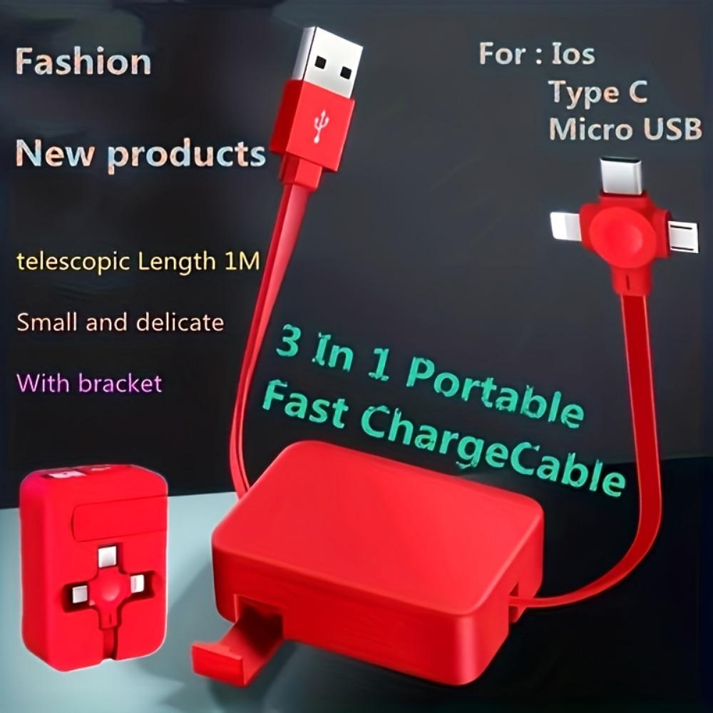 Suport telescopic multifuncțional 3 în 1 cu cablu de încărcare super rapidă și sincronizare a datelor pentru telefoane mobile - PVC rezistent, formă rotundă