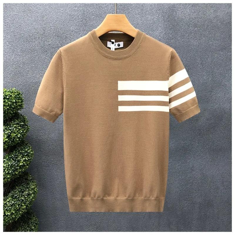 Korean Style Summer Fashion Men's Striped Color O Neck Short Sleeve Breathable Casual Trendy T Shirts