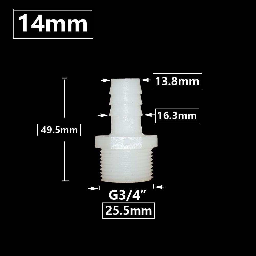 3/4 Inch Male Thread To  6/8/10/12/14/16mm Hose Connector Barb Plastic Hose Fittings Irrigation System Pipe Coupler