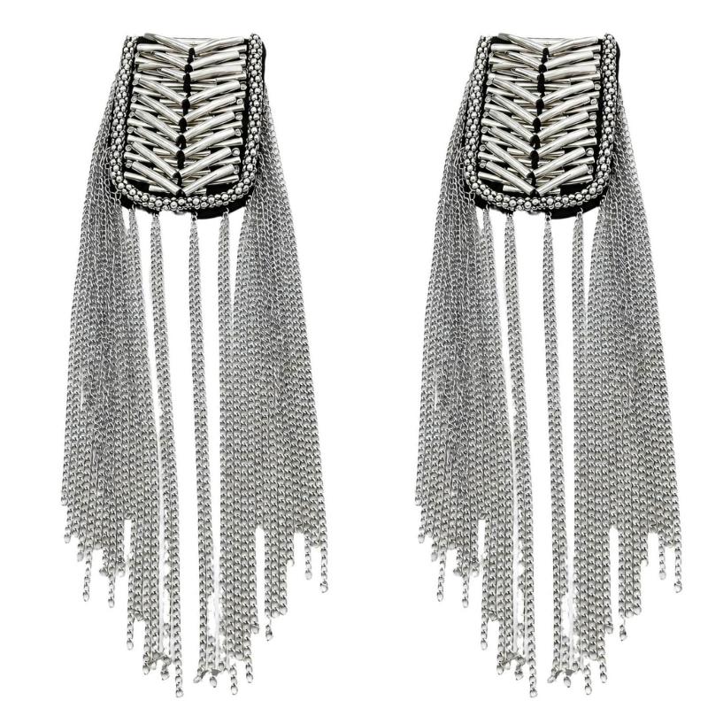 2Pcs Hand-Sewn Shoulder Epaulettes for Formalwear, Pair with Metal Tassels and Angled Tube Rows for Weddings and Ceremonies
