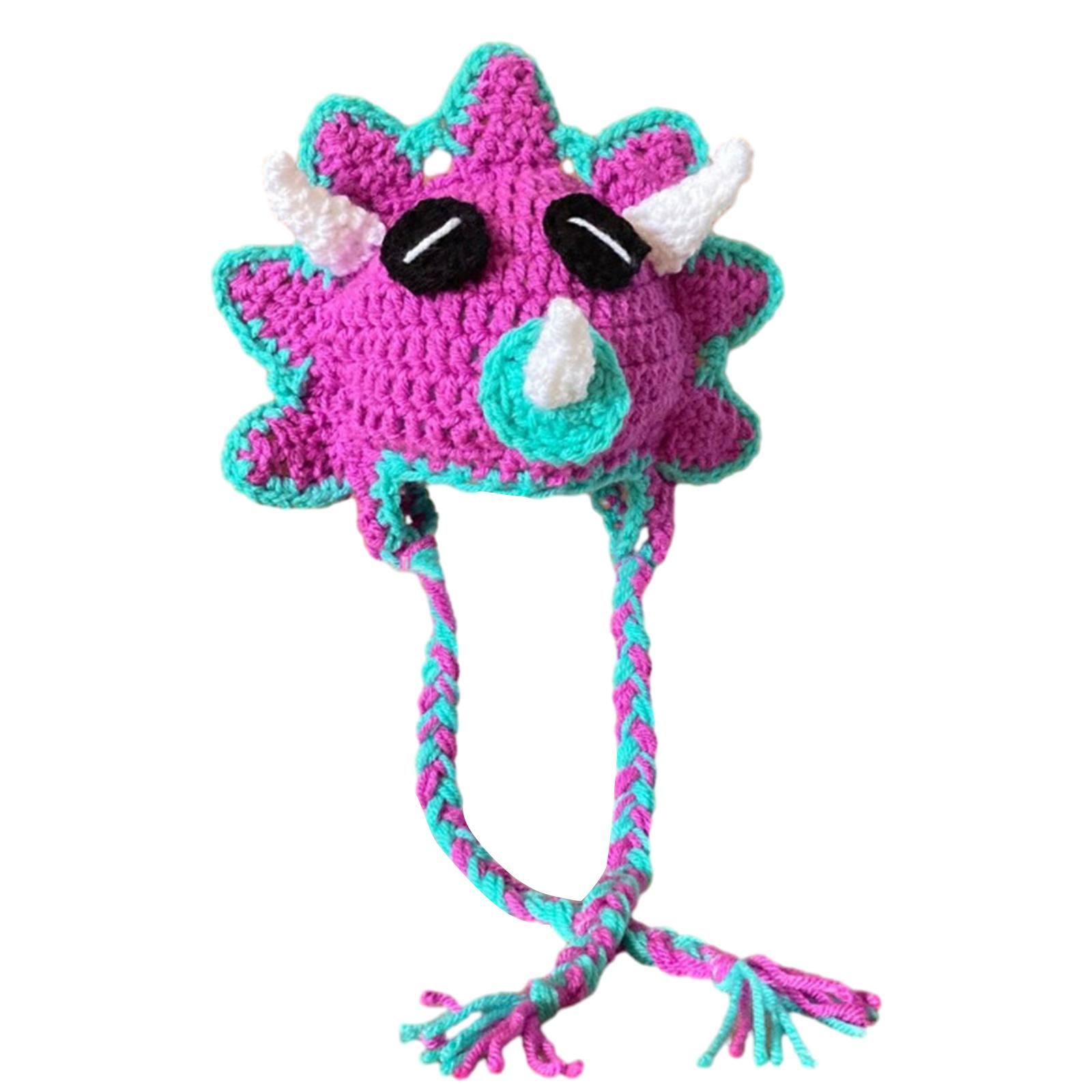 

Уникальная вязаная шапка Смешная вязаная шапка динозавра Ручная работа для детей Реквизит для фотографий Шапка Вечеринка на Хэллоуин фиолетовый