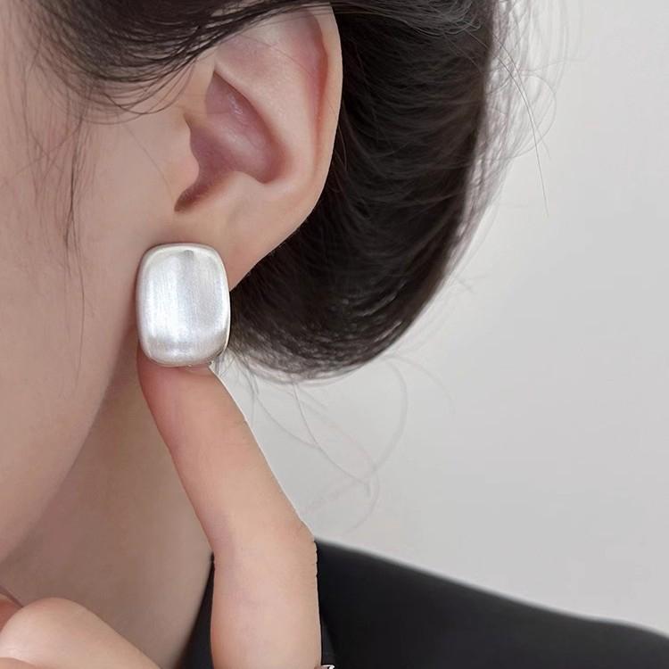 New 925 Silver Hoop Earrings Clip Matte Circle Geometric Punk For Women Girl Gift Jewelry