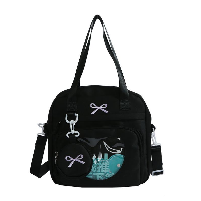 

Bow shoulder bag Comic-Cute transparent messenger bag Student class tutoring bag Female чёрный
