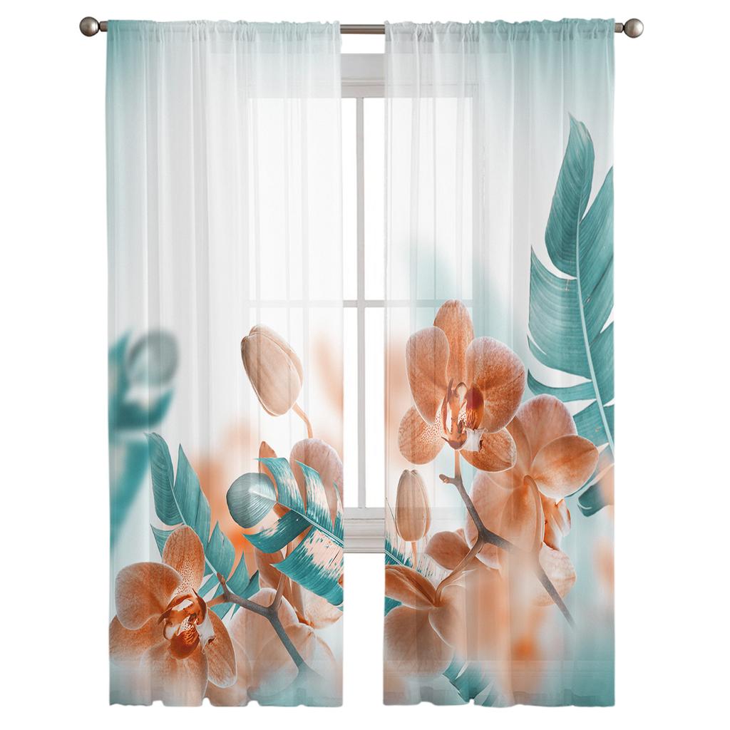 Tropical Plant Decoration Sheer Curtains Window Curtains For Living Room Bedroom Blinds Kids Room Home Decor
