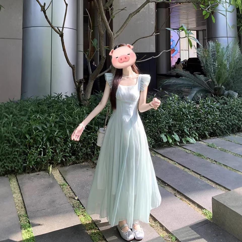 

Mint Romantic French Fairy Gradient Waist-Cinching Summer Dress S