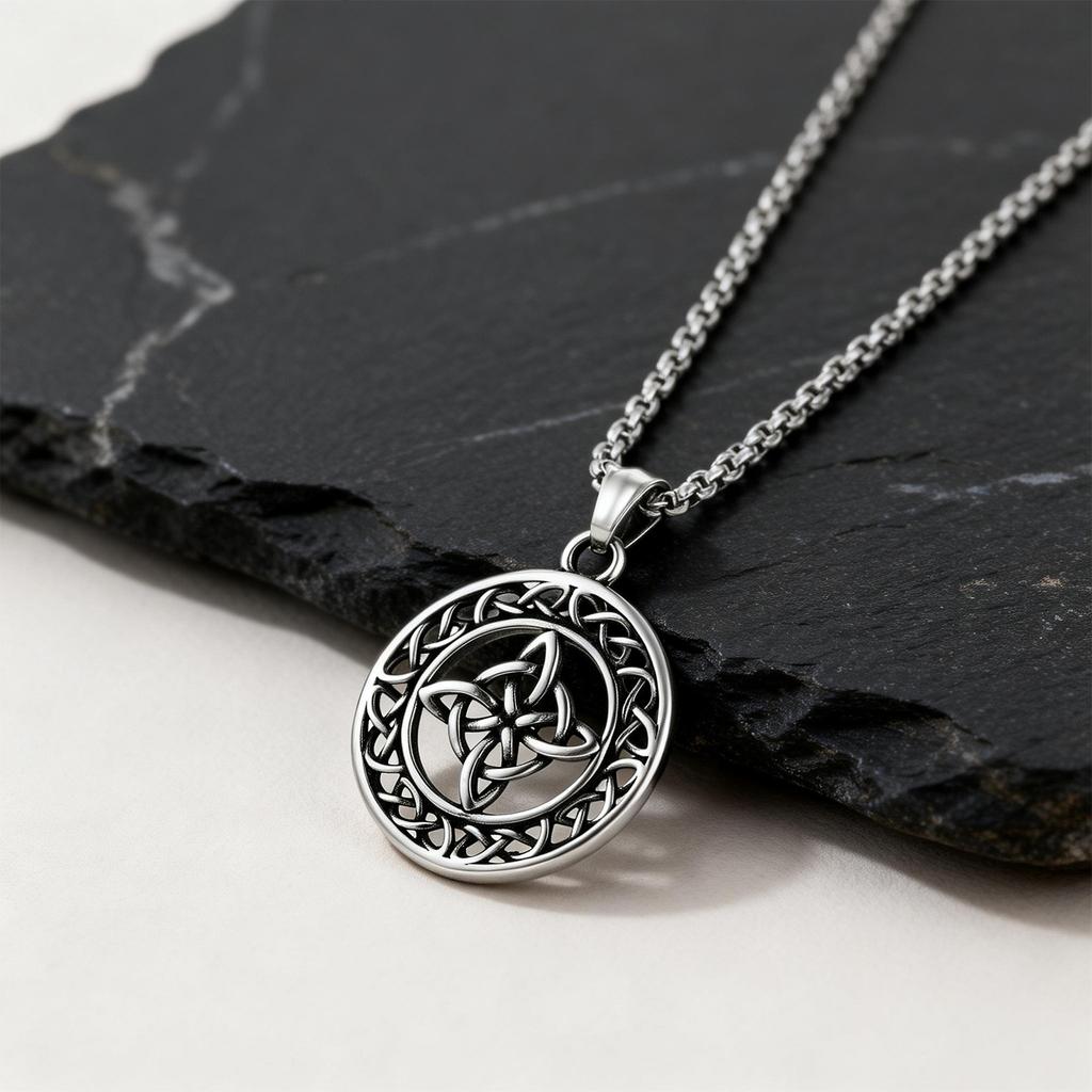 Vintage Celtic Knot Necklace for Men Boys,Stainless Steel Round Pendant Necklace,Punk Amulet Jewelry Gift