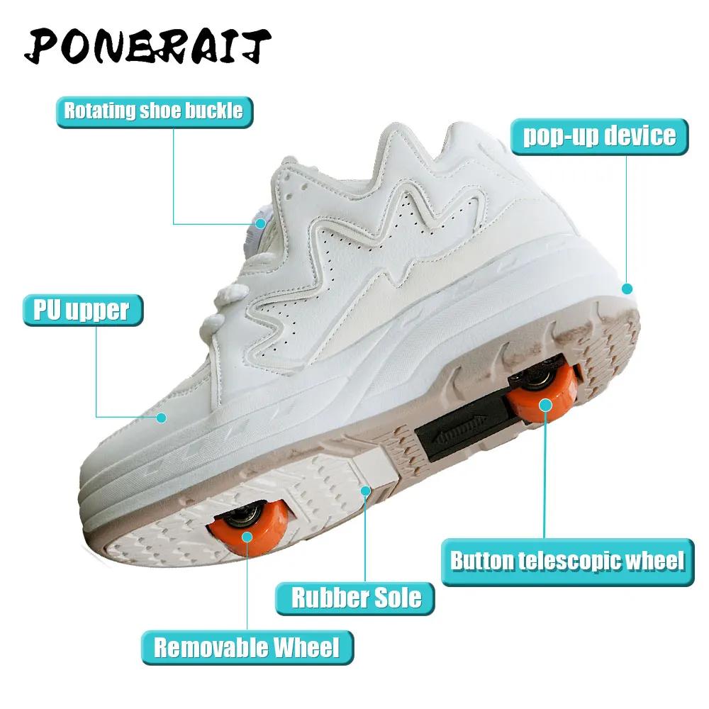 Girls 2-wheel High-top Roller Shoes Fashion Parkour Sneakers With Wheels Women's Retractable Dual-purpose Skates Sports Shoes