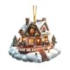 Snow Village House Ornament Rustic Log Cabin Hanging Ornament 2D Acrylic Cottage with Snow Scene for Winter Wonderland Xmas Tree Decor