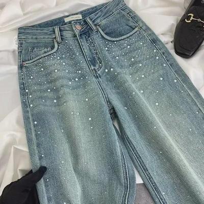 Starry Diamond High Waist Straight Jeans for Women: Slim, Loose Fit Trousers - New Summer & Spring Collection
