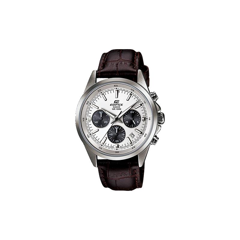 Casio EDIFICE Series Simple Casual Fashion Watch Quartz Movement Leather Strap Japanese and Korean Watch Men's Watch Silver Dial EFR-527L-7AV