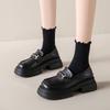 Platform loafers women's autumn 2025 new one-pedal women's shoes British style black small leather shoes spring and autumn soft sole
