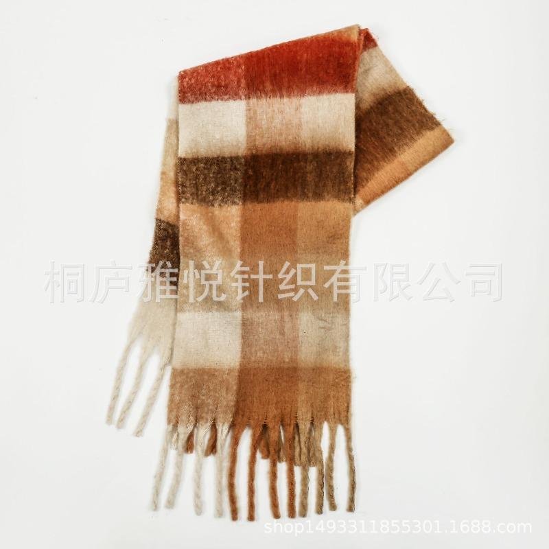 Premium color plaid scarf women's winter warm scarf mohair thickened scarf versatile shawl