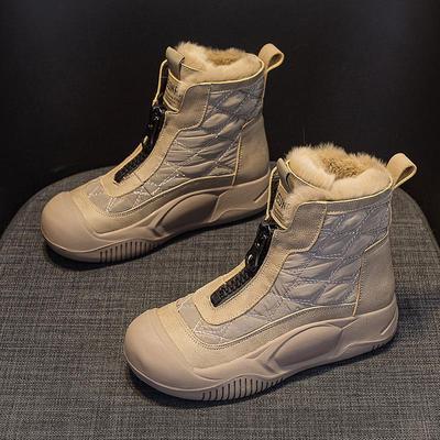 2024 Women's Real Fur Snow Boots: Trendy Leather Platform Shoes with Thick Soles, Versatile for Casual Fashion.