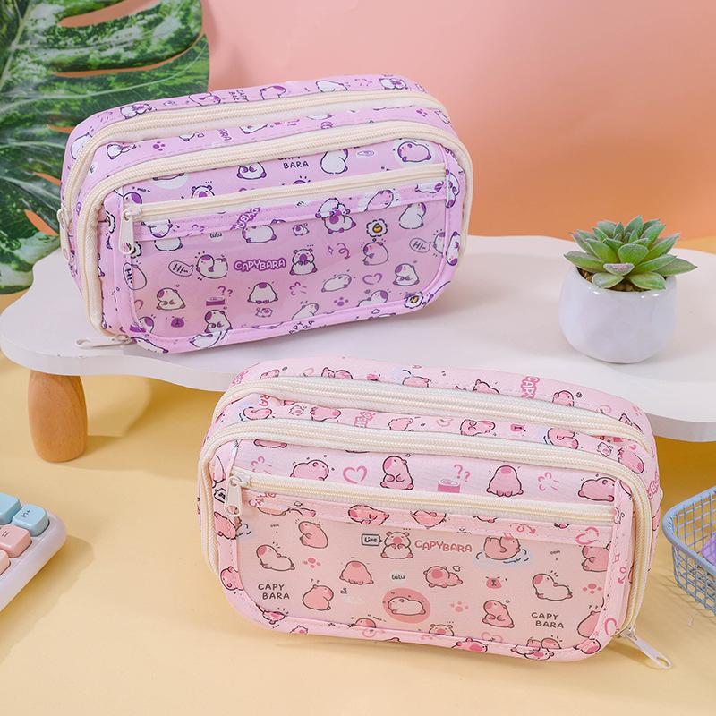 1Pcs Large Capacity Capibala Pen Bag Stationery Storage Bag High Quality Kapibara Cartoon Pencil Case With Flip Top