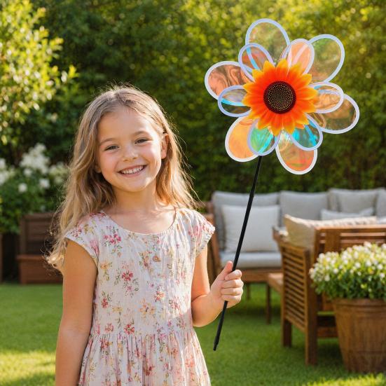 Colorful Windmill Ornaments for Garden and Yard, Decorative Double Layer Pinwheel Spinner for Kids, Outdoor Reflective Pinwheels for Patio Lawn