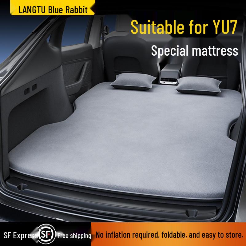 Blue Grid Rabbit Inflatable Car Mattress for Xiaomi YU7 Rear Seats