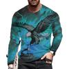 Street trend 3D eagle print men's casual round neck long sleeved T-shirt