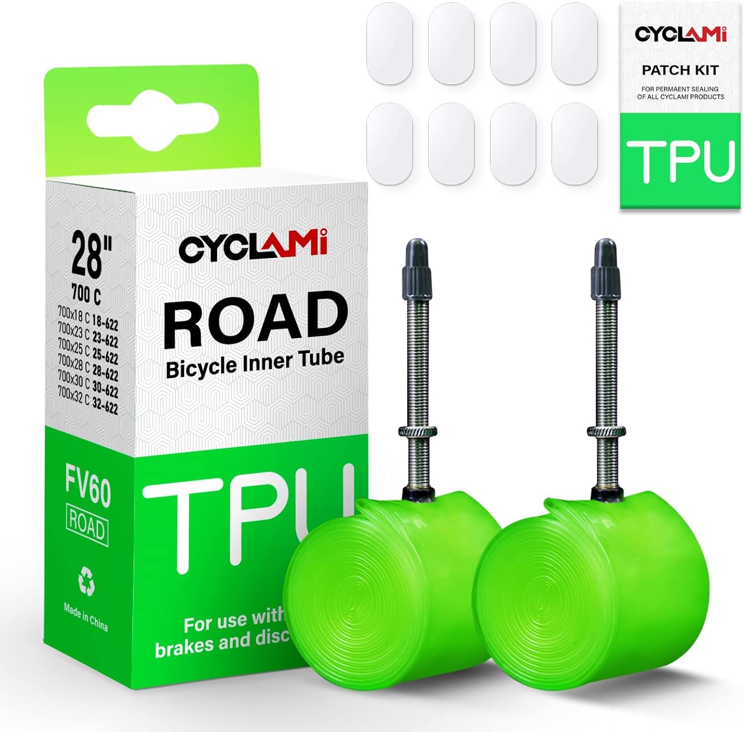 

Набор из 2 камер для шоссейного велосипеда CYCLAMI TPU с металлическим клапаном (38г FV60мм-2 шт.) [Элемент]