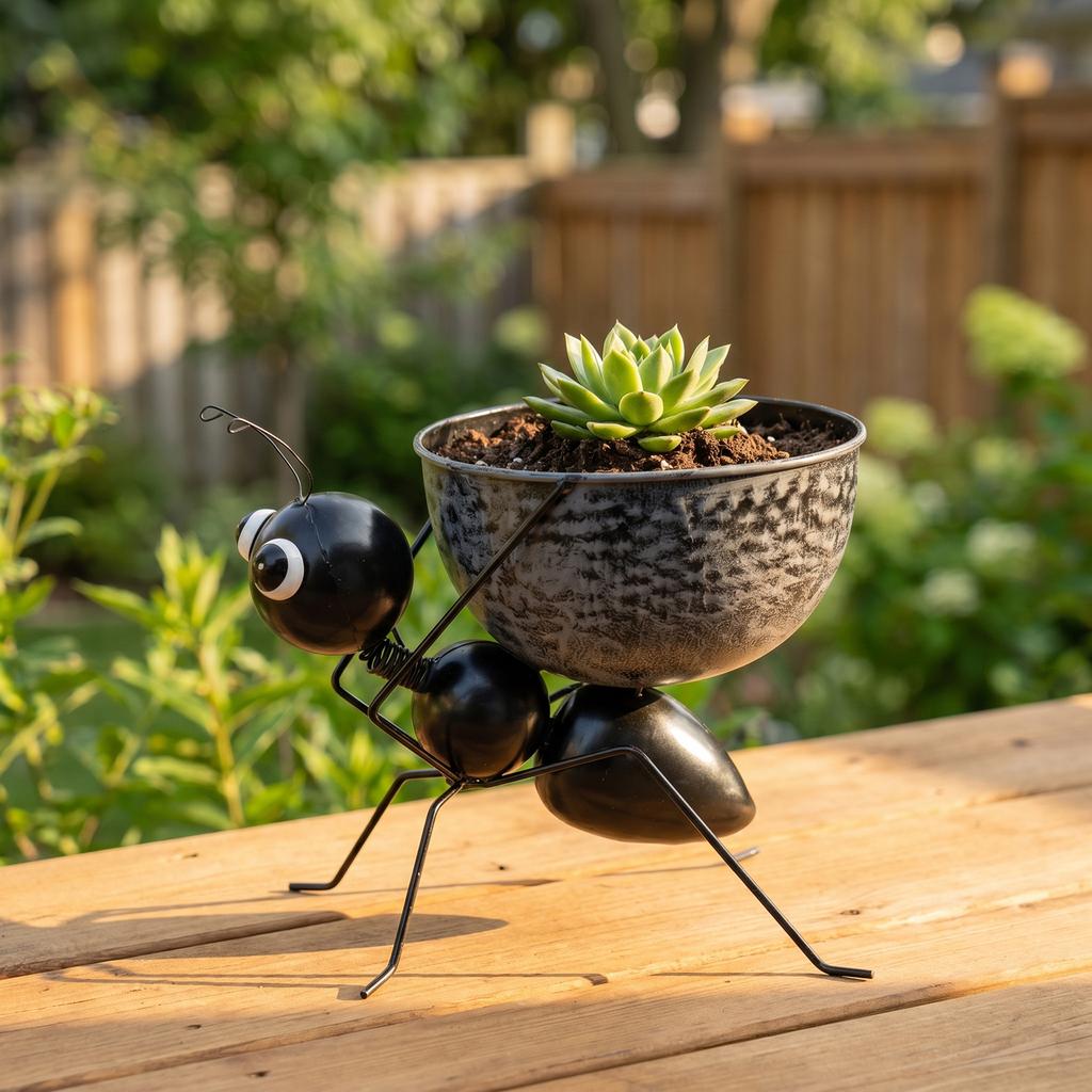 Ant Shaped Metal Flower Pot Wrought Iron Succulent Planter Creative Animal Plant Holder for Indoor O