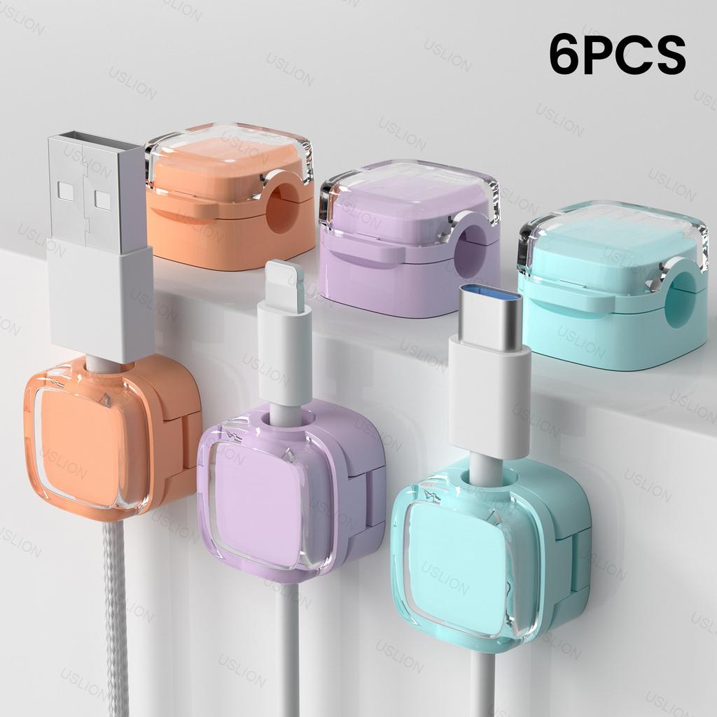 6-piece set of color magnetic charger office desk cable clip, sunlight colored USB charging cable organizer, magnetic plug hook