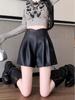 Petite High-Waisted Khaki PU Leather A-Line Shorts for Women - Wrinkle-Resistant, Wide-Leg Bootcut, Autumn/Winter Wear.