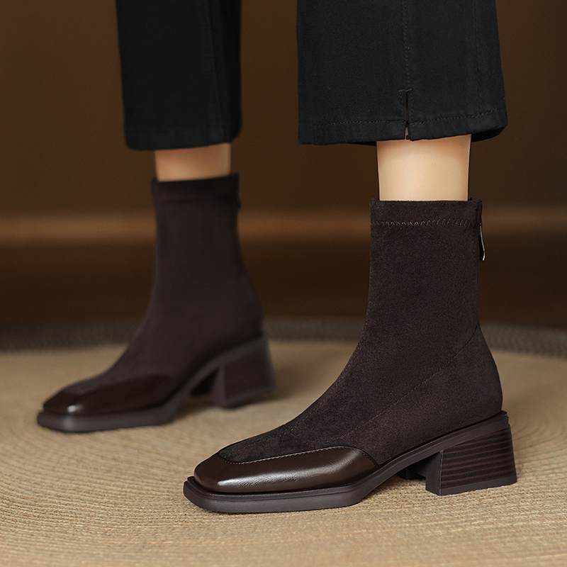 Krazing Pot Flock Winter Square Toe Modern Size 33 Boots Size 43 Zipper Fashion Stretch Ankle Boots