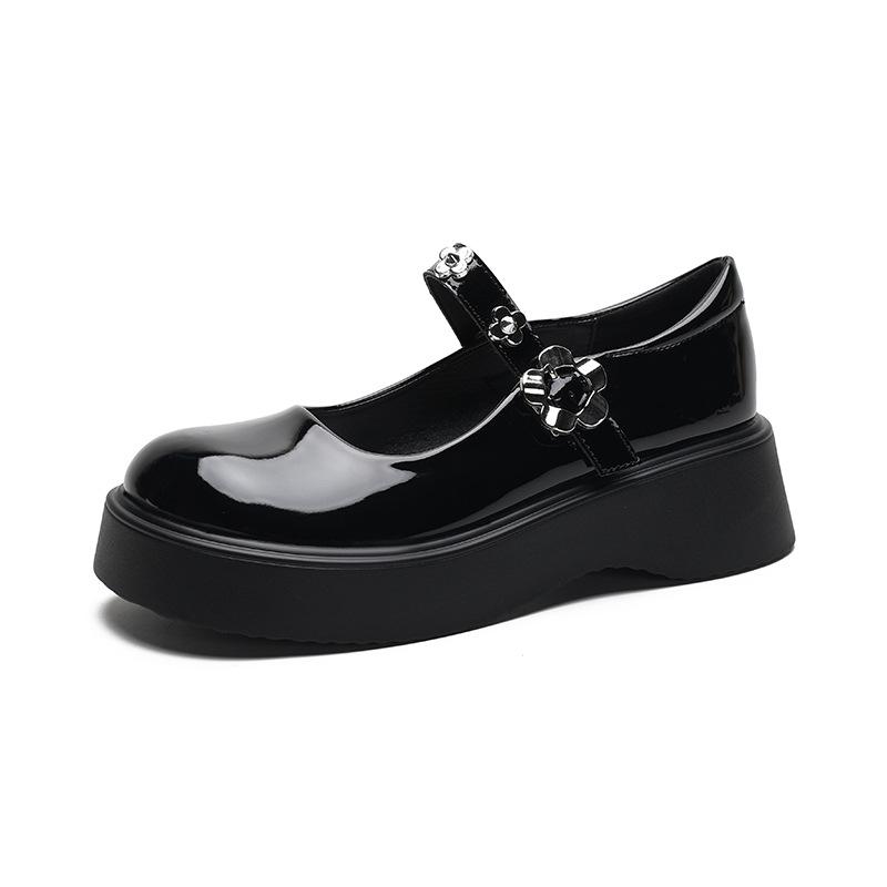 Flower Buckle Mary Jane Muffin Single Shoe Style College Platform Small Leather Shoes Women
