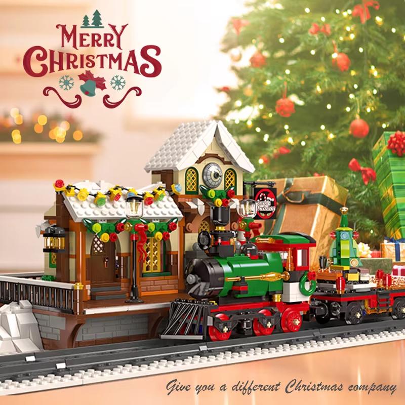 Superior-Grade 1362Pcs Christmas Premium-Quality Train First-Class Platform Premium-Quality Assembly First-Class Building-Bricks Collection Kit