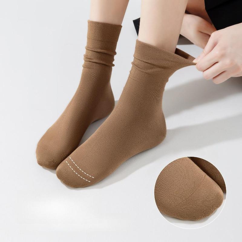 5/10 Pairs Women's Seamless Solid-Color Cotton Mid-Calf Socks