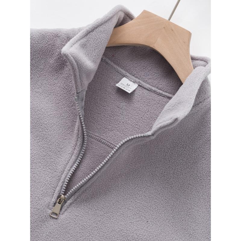 Men's Double-Sided Fleece Half-Zip Turn-Down Collar Casual Sweatshirt Jacket.