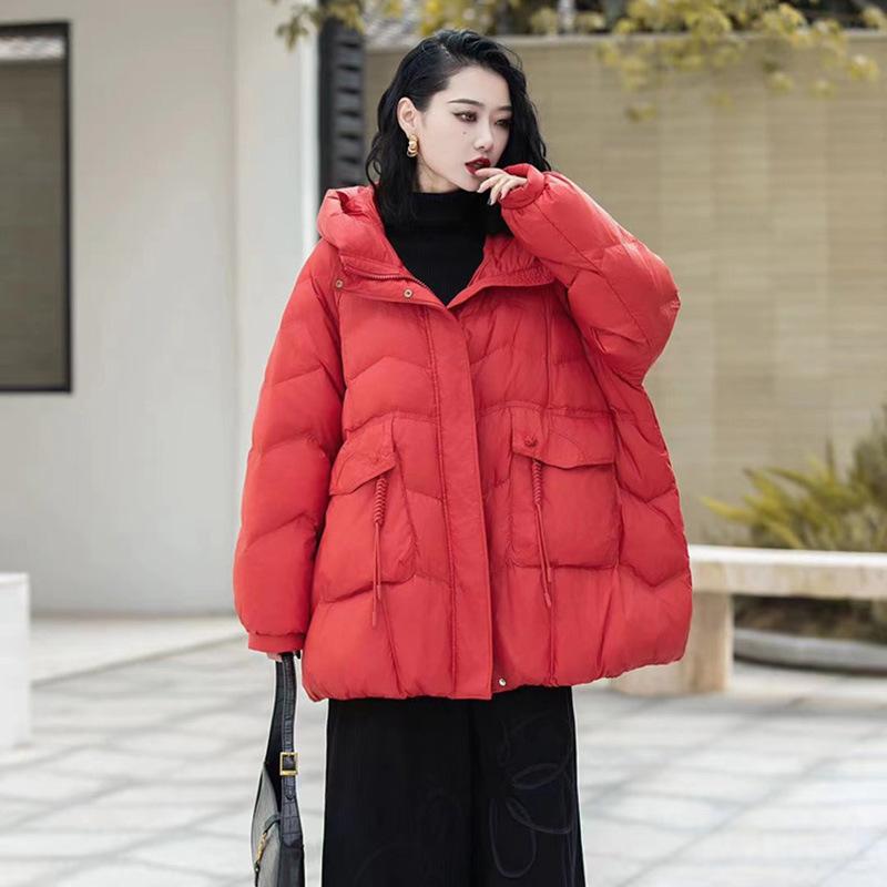 

Ретро-пуховик средней длины для женщин, зимний модный дизайн, теплая белая утиная пуховая куртка с кисточками One size красный