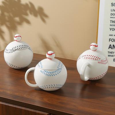 Sports Themed Ceramic Mug with Lid And Spoon Badminton Football Basketball Coffee Tea Cup Unique Gift for Sports Lovers