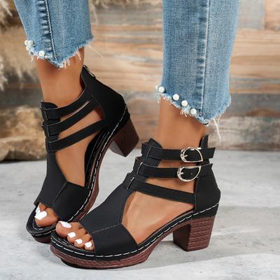 Fashion 2025  Summer Open Toe Women's Sandals Thick Sole High Heels Retro Non-slip Buckle Casual Roman Sandals Women Sandalias De Mujer