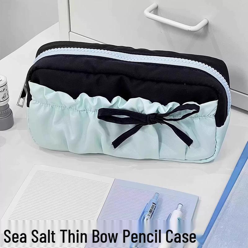 Black Butterfly Pencil Case with Sea Salt Design - Large Capacity Double Layer Stationery Bag for Girls